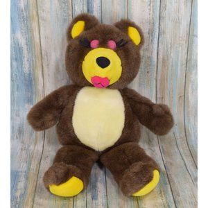 RARE Vintage A&A Girl Teddy Bear Plush Brown Stuffed Animal Makeup Closed Eyes